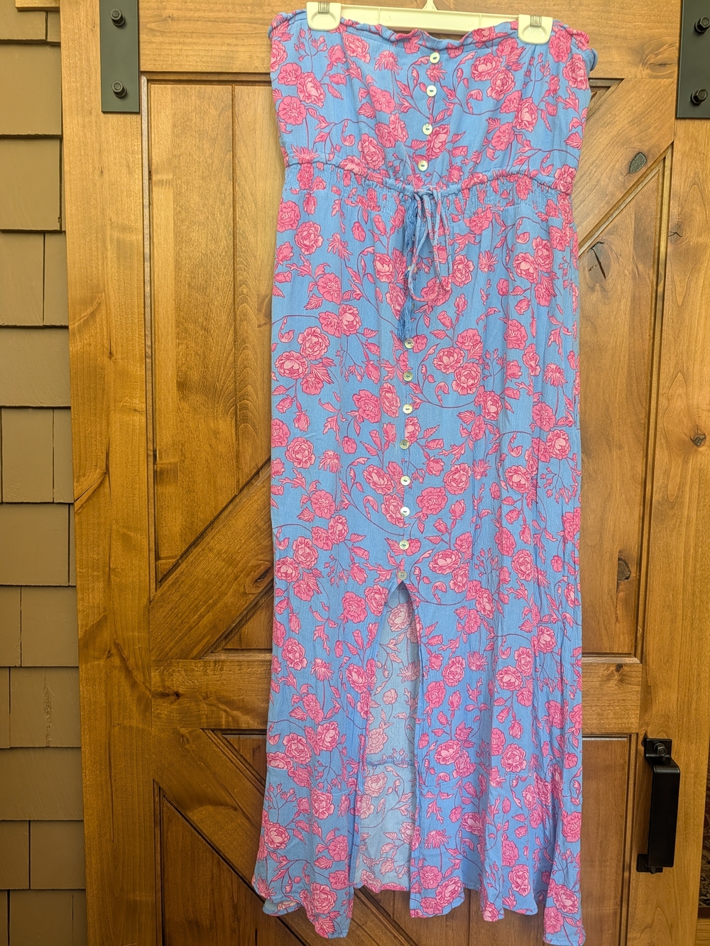 Pink Lily Blue Maxi Dress with Pink Floral Print
